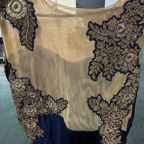 Navy Blue & Gold Embroidered Reception Gown / Indian Party Attire / Prom - Picture 4 of 5